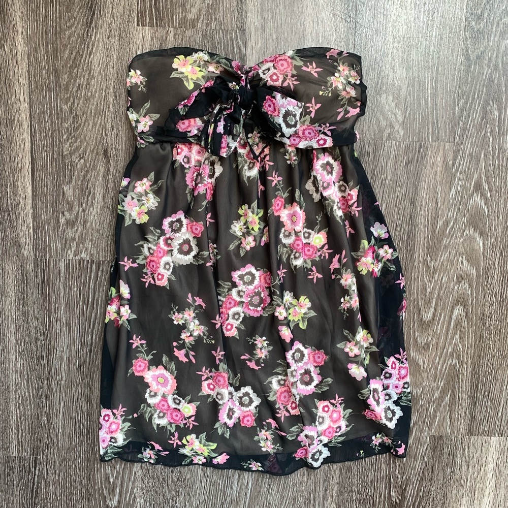 Floral Strapless Bow Dress